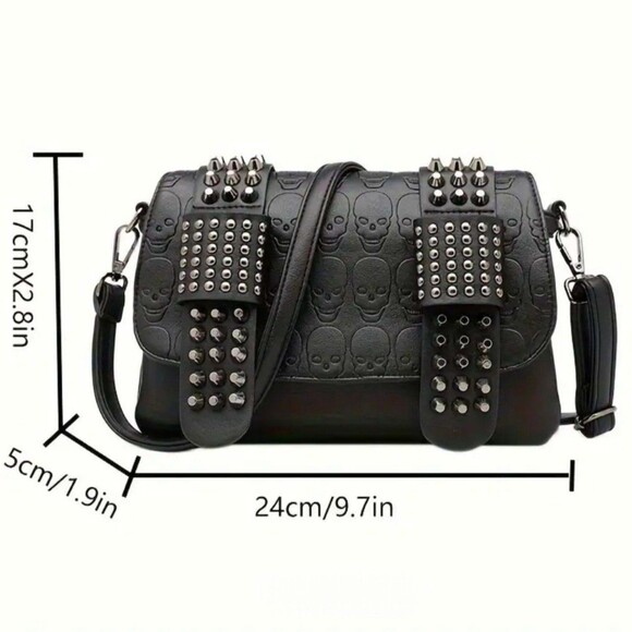 Punk goth style vegan skull with studs and chain purse - Picture 2 of 5